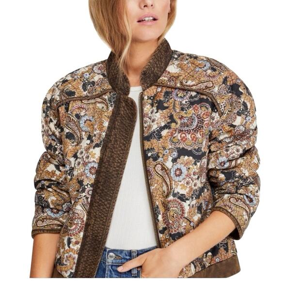 Free People Great Escape Reversible Quilted Bomber Jacket Paisley Print Size S - Picture 2 of 12